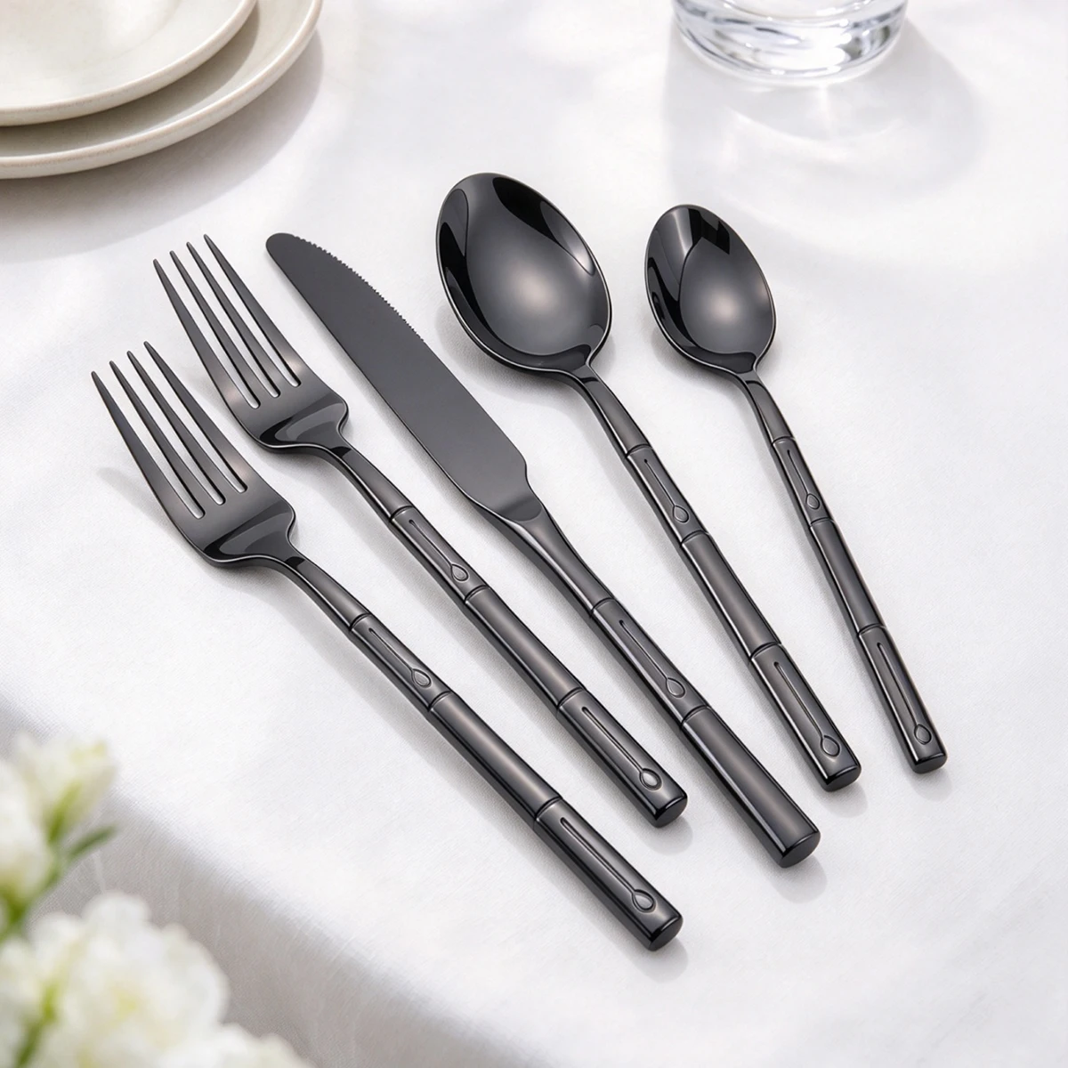 Bamboo Cutlery - 5pcs Knife Fork Spoon Cutlery Set