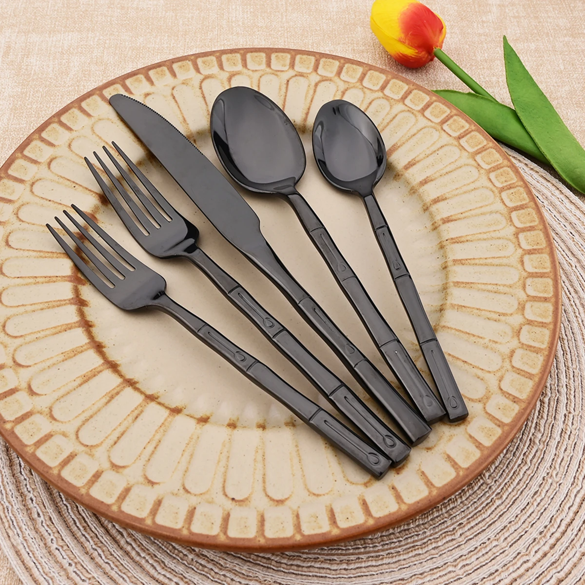 5pcs Knife Fork Spoon Cutlery  - Bamboo Cutlery 评论和价格