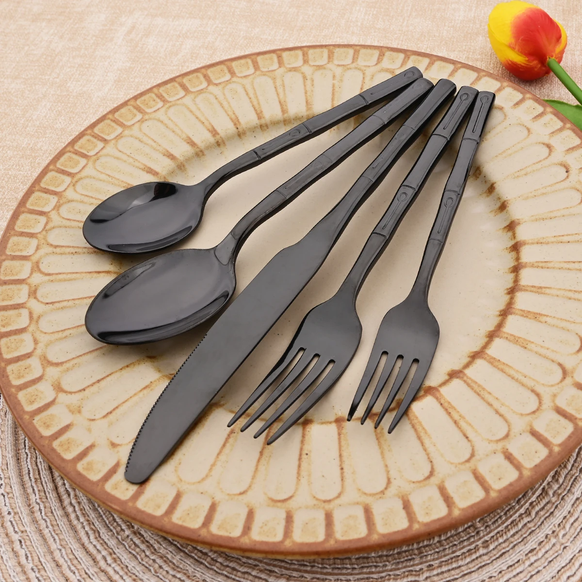 5pcs Knife Fork Spoon Cutlery  - Bamboo Cutlery 评论和价格