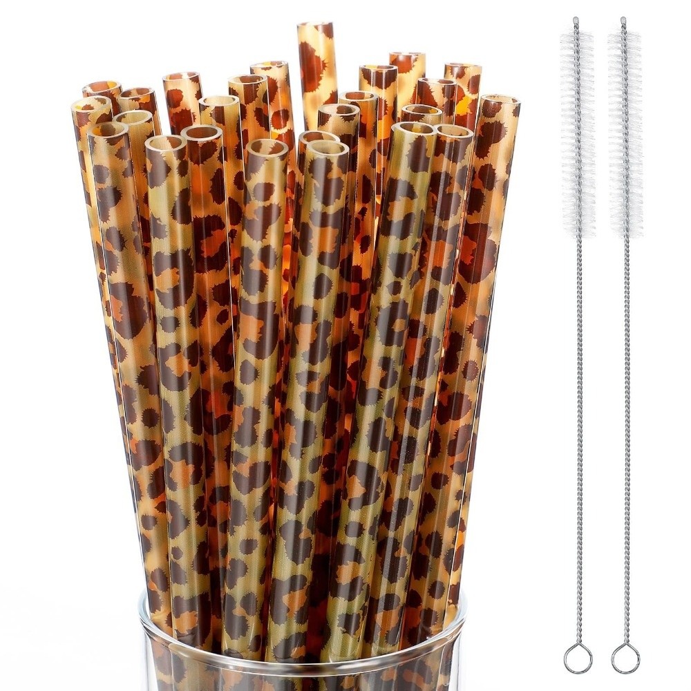 Trendy Leopard Print Drinking  - Reusable Straw 评论和价格