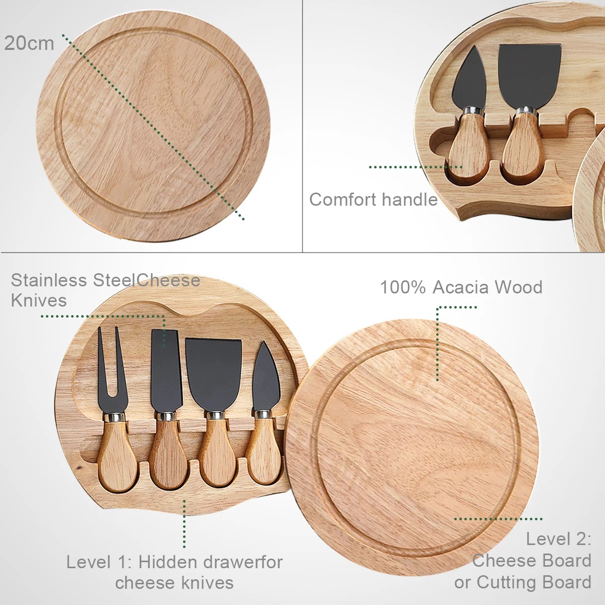 Cheese Knives Set for Charcute - Bamboo Cutlery 评论和价格
