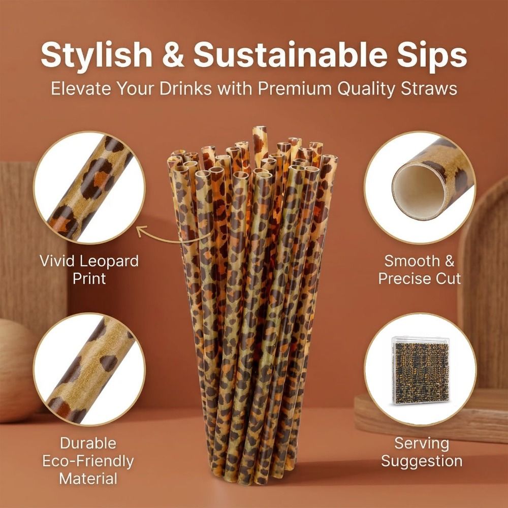 Trendy Leopard Print Drinking  - Reusable Straw 评论和价格