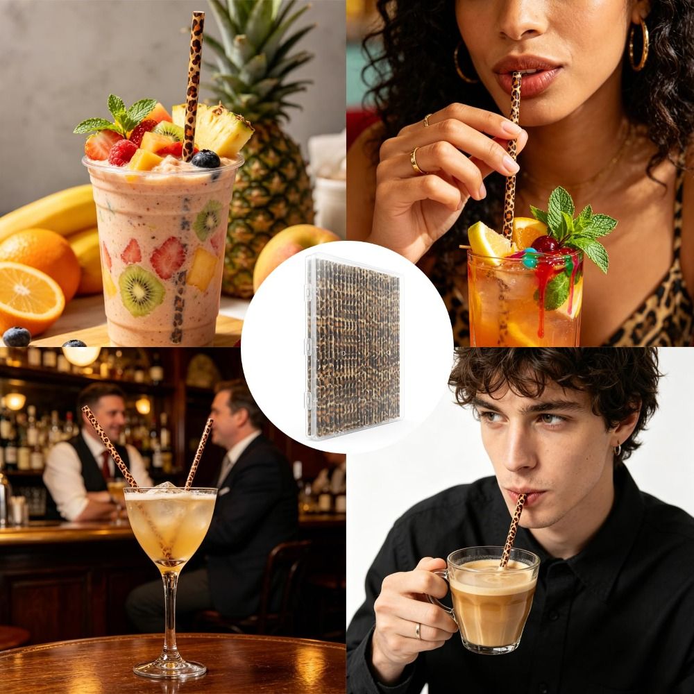 Trendy Leopard Print Drinking  - Reusable Straw 评论和价格