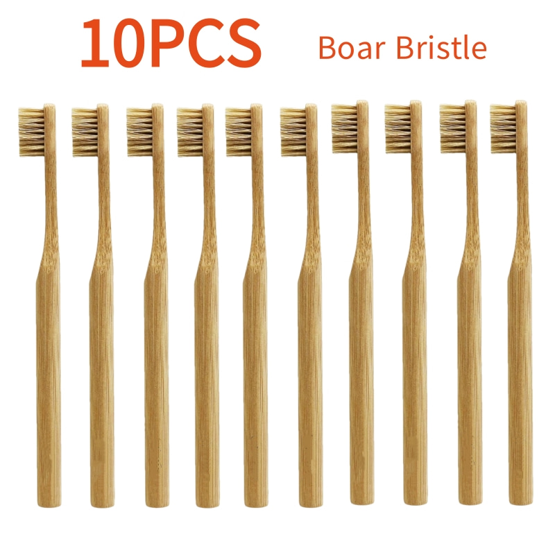 10Pcs Natural Boar Bristle Bam - Bamboo Toothbrush 评论和价格